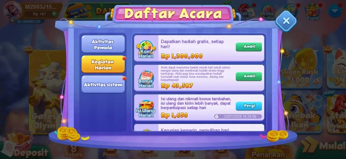 V87 APK Screenshot Profil Pengguna